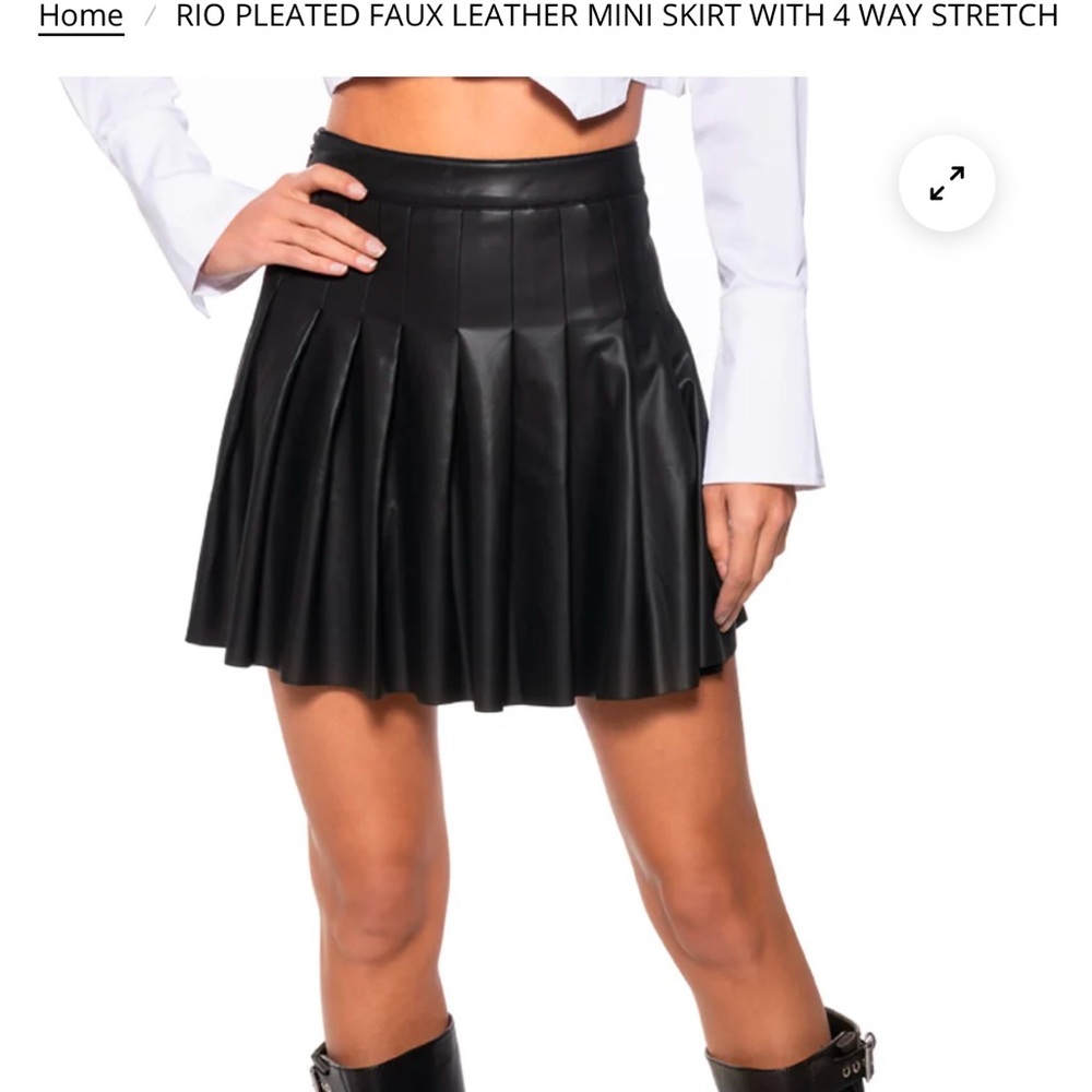 RIO PLEATED FAUX LEATHER MINI SKIRT WITH 4 WAY STRETCH